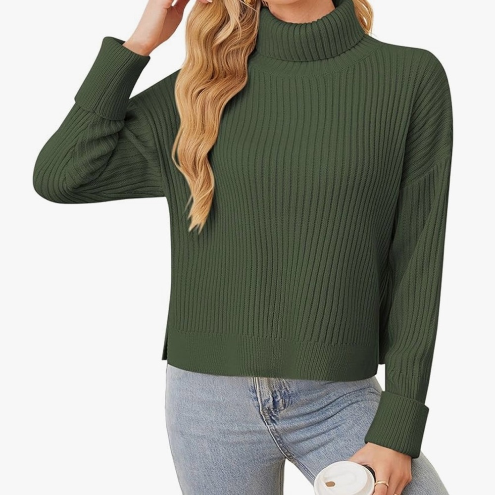 Zaful Green Ribbed Turtleneck Sweater Women's Small NWT Long Sleeve Knit